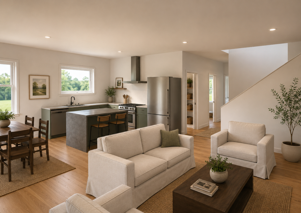 Open-plan DADU kitchen and living room